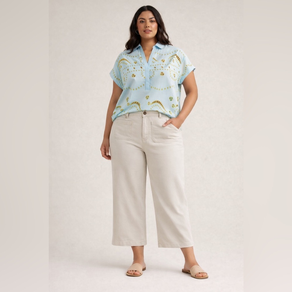 LOFT Cream Wide Leg Cropped Jeans